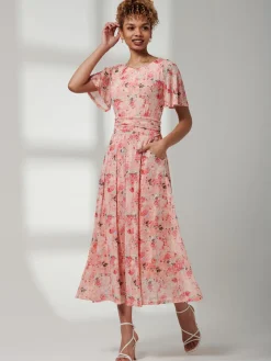 Jolie Moi Occasion Dresses|Floral Dresses-Giana Mesh Maxi Dress, Floral Multi