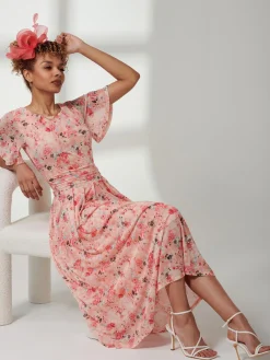 Jolie Moi Occasion Dresses|Floral Dresses-Giana Mesh Maxi Dress, Floral Multi