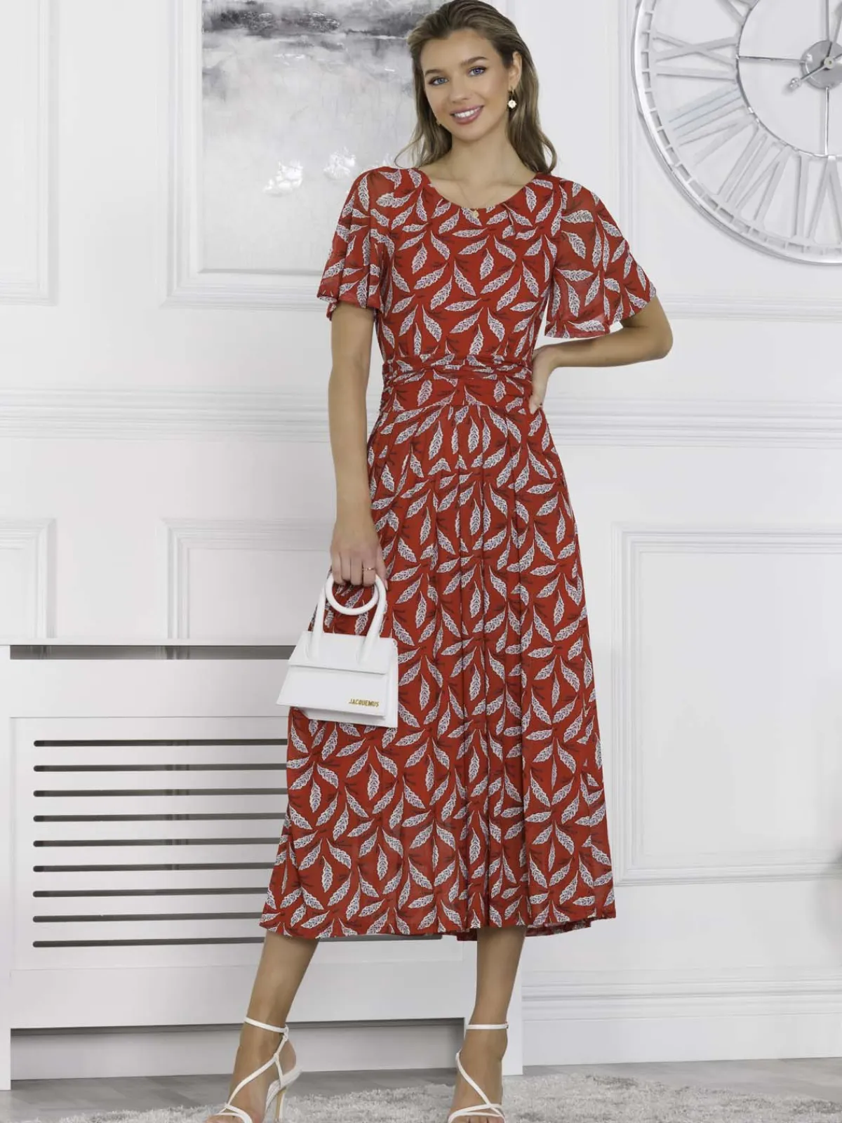 Jolie Moi Occasion Dresses|Office Dresses-Giana Mesh Maxi Dress, Red Leafy