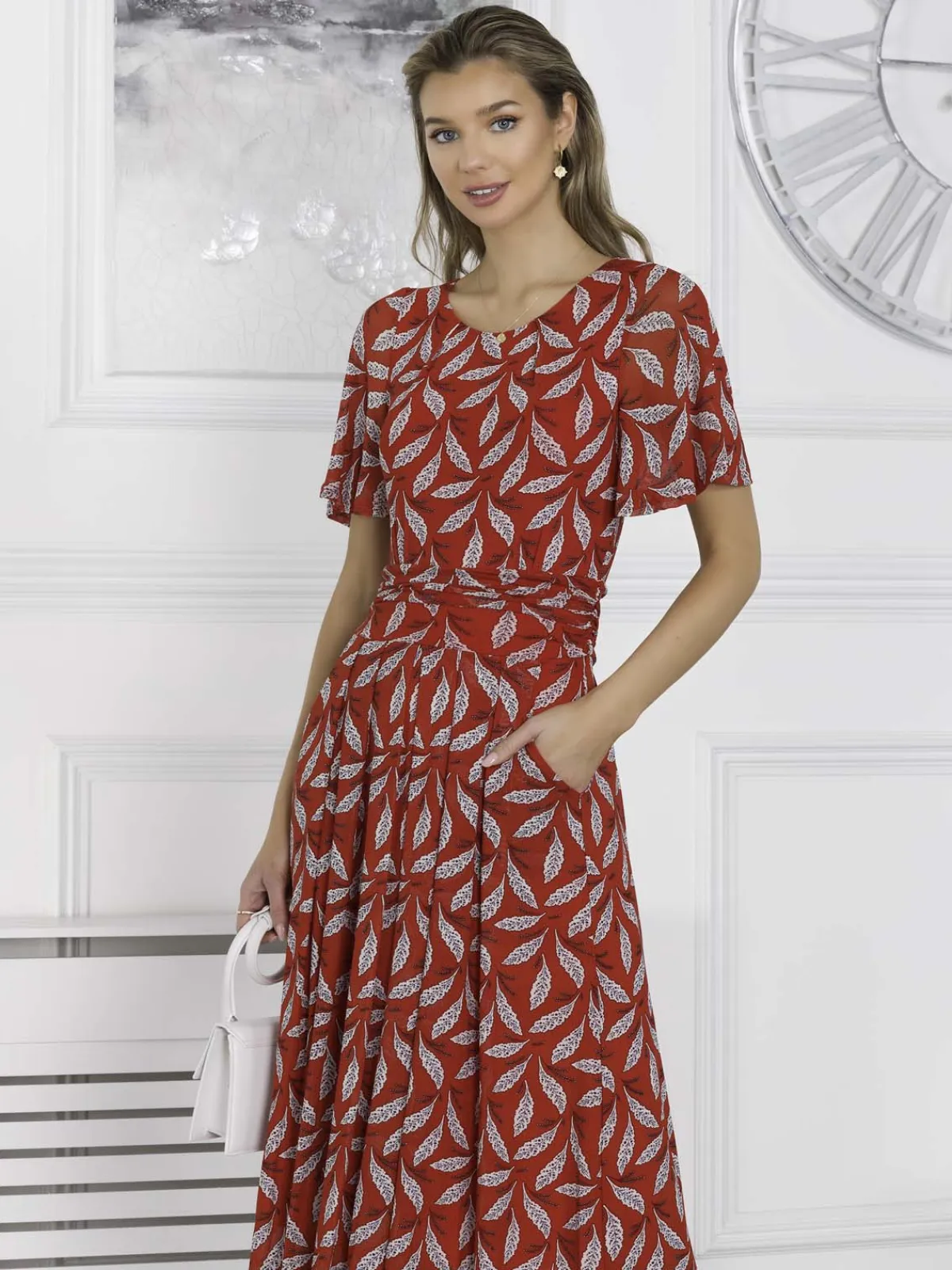Jolie Moi Occasion Dresses|Office Dresses-Giana Mesh Maxi Dress, Red Leafy