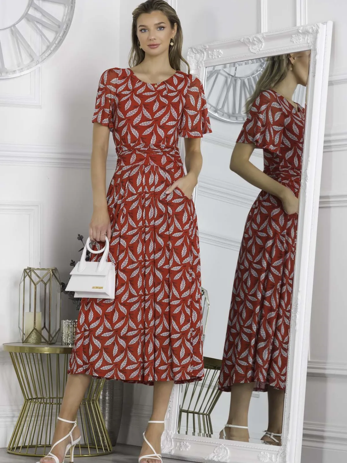 Jolie Moi Occasion Dresses|Office Dresses-Giana Mesh Maxi Dress, Red Leafy