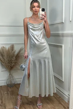 Jolie Moi Occasion Dresses|Sleeveless Dresses-Ginny Spaghetti Strap Dress, Silver