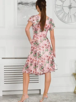 Jolie Moi Occasion Dresses|Floral Dresses-Grace Mesh Midi Dress, Pink Floral