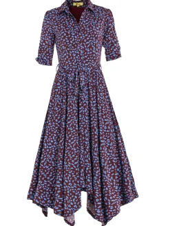 Jolie Moi Jersey Dresses|Shirt Dresses-Handkerchief Hem Shirt Dress, Burgundy Multi