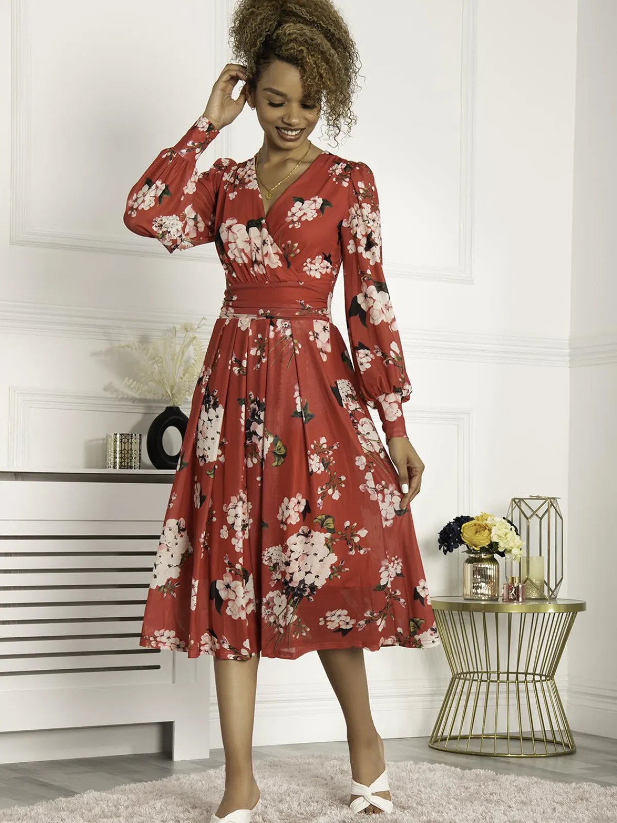 Jolie Moi Occasion Dresses|Mesh Dresses-Jasmine Long Sleeve Mesh Dress, Cerise