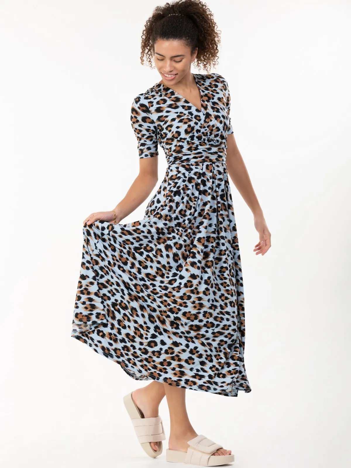 Jolie Moi Jersey Dresses|Weekend Casuals-Jenny Animal Print Maxi Dress, Blue Animal