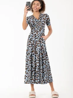 Jolie Moi Jersey Dresses|Weekend Casuals-Jenny Animal Print Maxi Dress, Blue Animal