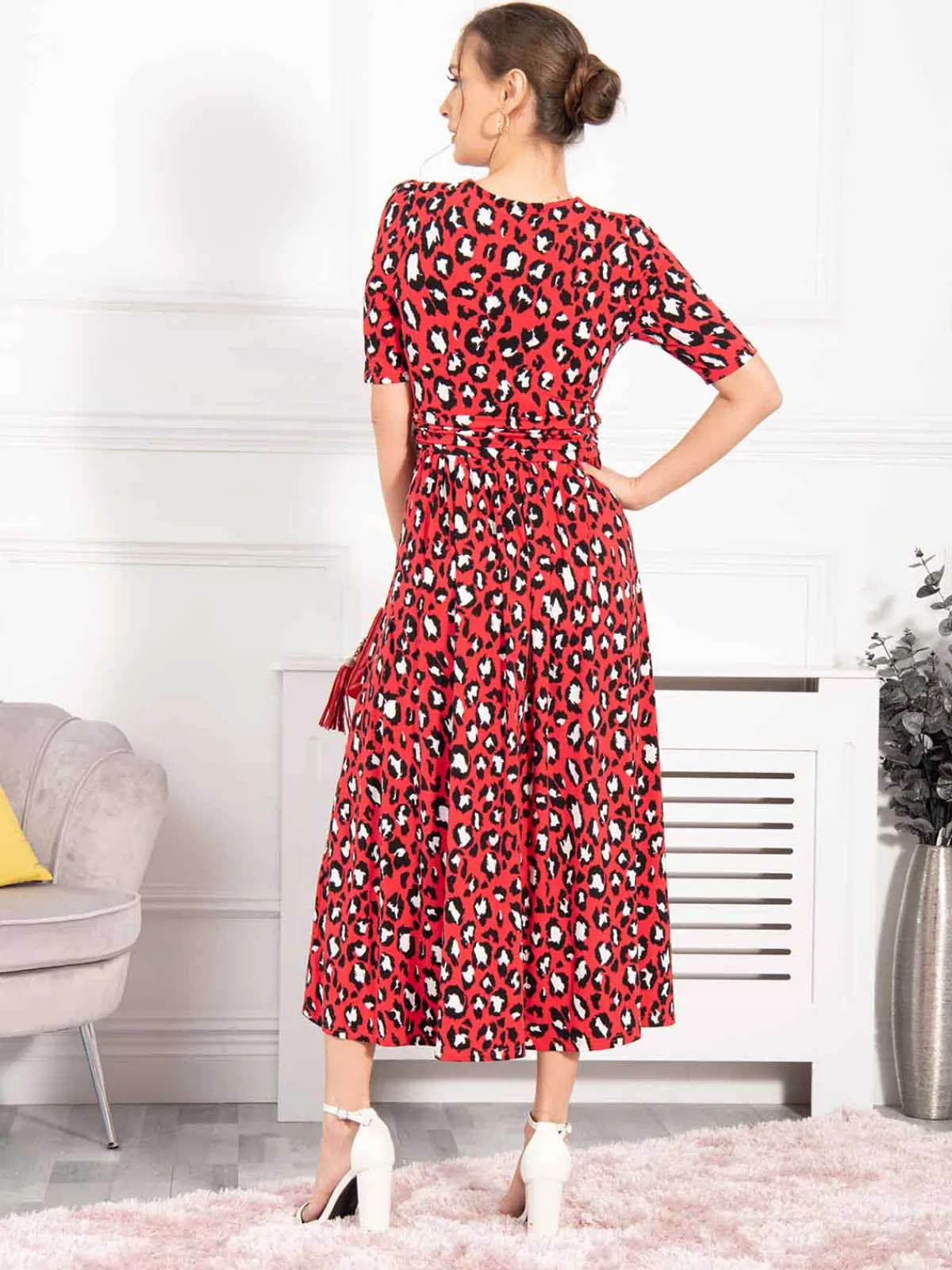 Jolie Moi Occasion Dresses|Jersey Dresses-Josie Animal Print Dress, Red