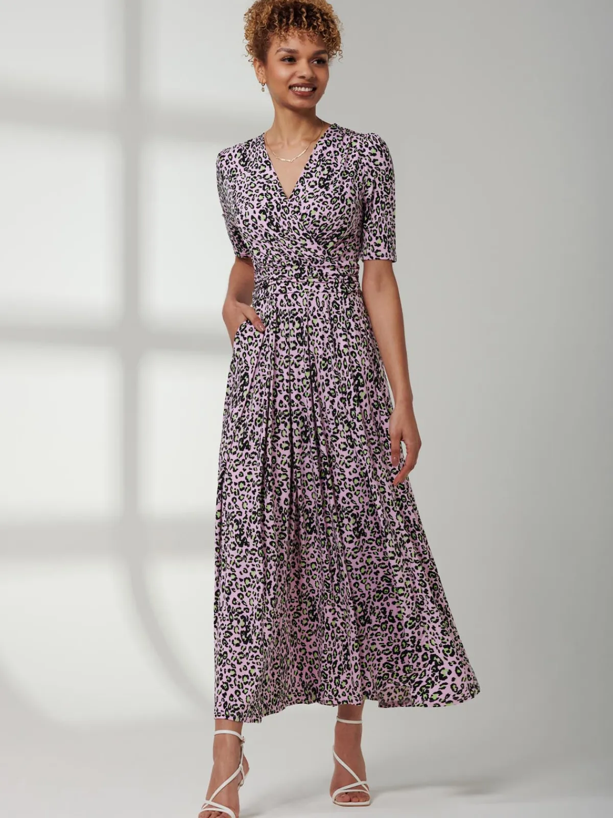 Jolie Moi Occasion Dresses|Weekend Casuals-Kendall Wrap Front Maxi Dress, Pink Animal
