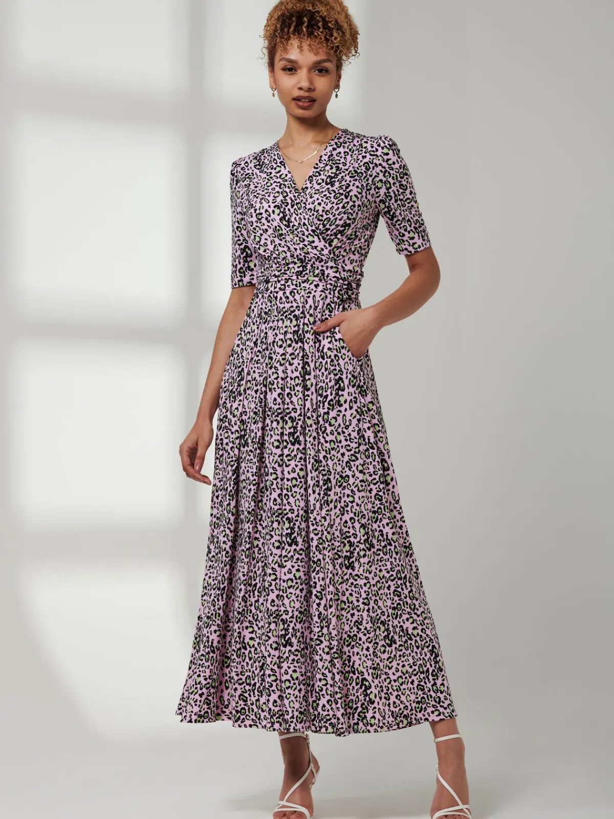 Jolie Moi Occasion Dresses|Weekend Casuals-Kendall Wrap Front Maxi Dress, Pink Animal