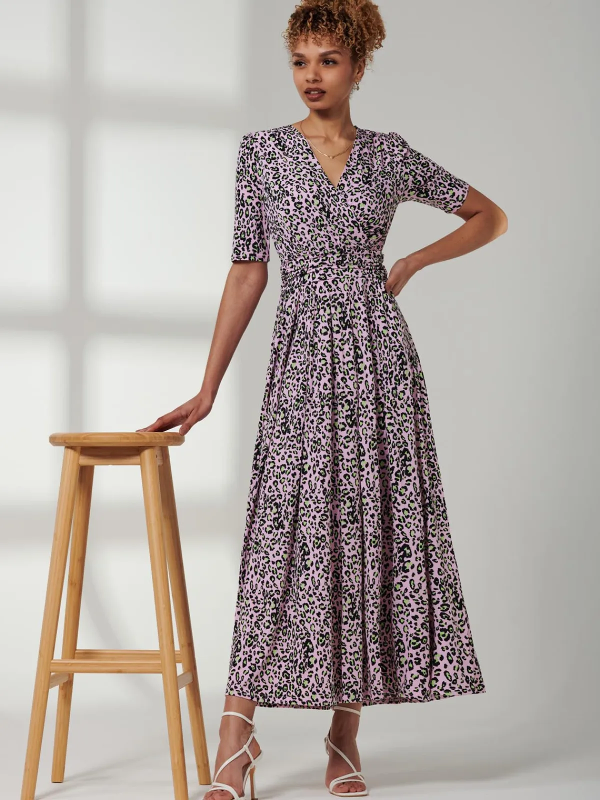 Jolie Moi Occasion Dresses|Weekend Casuals-Kendall Wrap Front Maxi Dress, Pink Animal