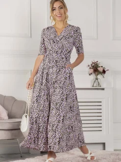 Jolie Moi Occasion Dresses|Weekend Casuals-Kendall Wrap Front Maxi Dress, Pink Animal