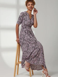 Jolie Moi Occasion Dresses|Weekend Casuals-Kendall Wrap Front Maxi Dress, Pink Animal