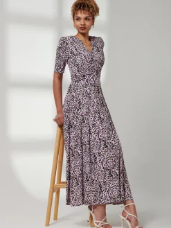Jolie Moi Occasion Dresses|Weekend Casuals-Kendall Wrap Front Maxi Dress, Pink Animal