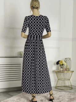 Jolie Moi Occasion Dresses|Jersey Dresses-Kiera Wrap Front Maxi Dress, Navy Geo