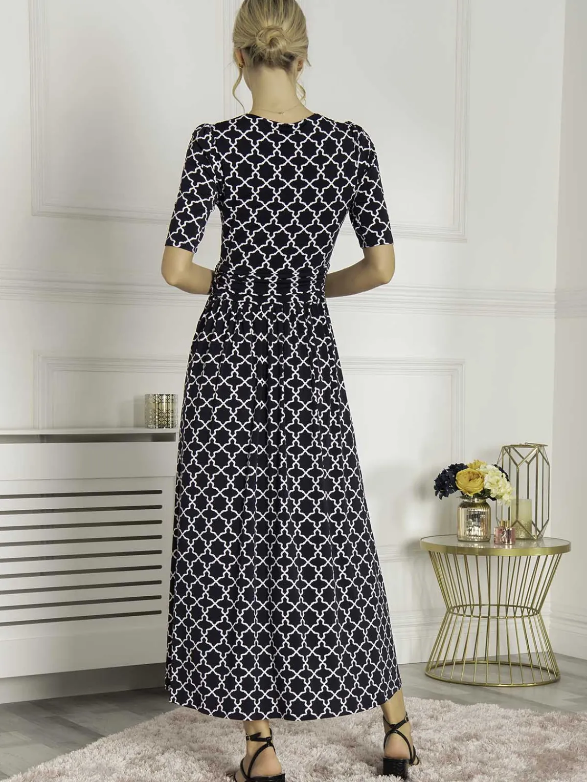 Jolie Moi Occasion Dresses|Jersey Dresses-Kiera Wrap Front Maxi Dress, Navy Geo