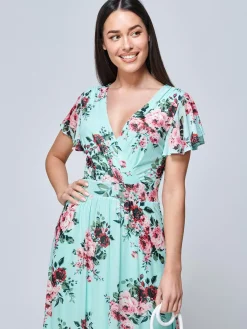 Jolie Moi Occasion Dresses|Wrap Dresses-Kiley Wrap Front Mesh Dress, Light Green