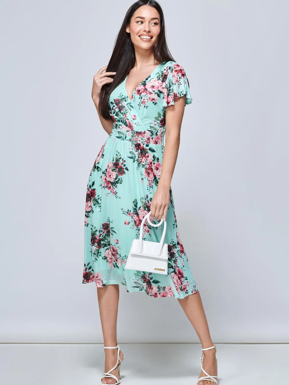 Jolie Moi Occasion Dresses|Wrap Dresses-Kiley Wrap Front Mesh Dress, Light Green