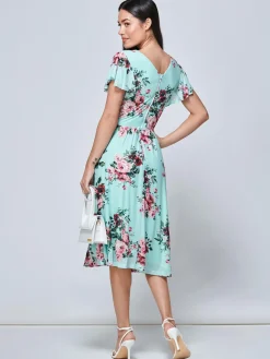 Jolie Moi Occasion Dresses|Wrap Dresses-Kiley Wrap Front Mesh Dress, Light Green