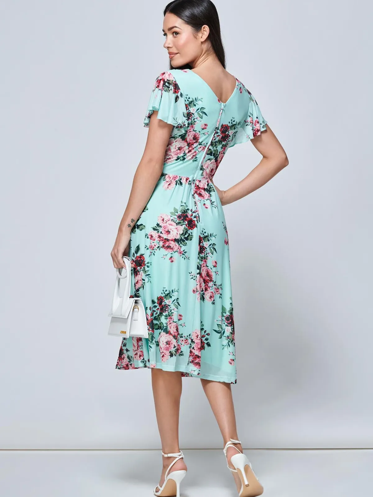 Jolie Moi Occasion Dresses|Wrap Dresses-Kiley Wrap Front Mesh Dress, Light Green