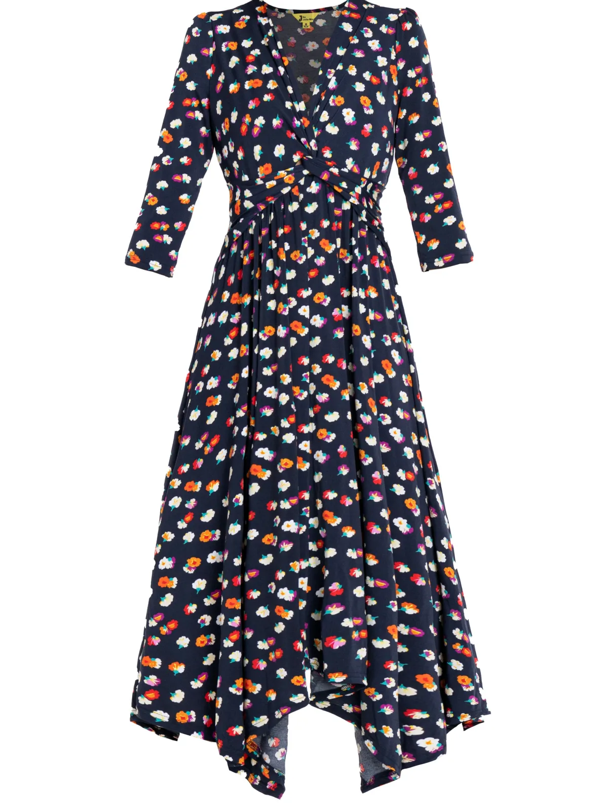 Jolie Moi Occasion Dresses|Office Dresses-Knot Front Hanky Hem Dress, Navy Floral