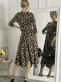 Jolie Moi Occasion Dresses|Office Dresses-Knot Front Hanky Hem Dress, Pink Animal