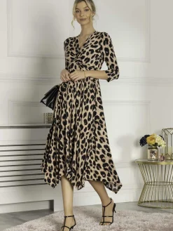 Jolie Moi Occasion Dresses|Office Dresses-Knot Front Hanky Hem Dress, Pink Animal