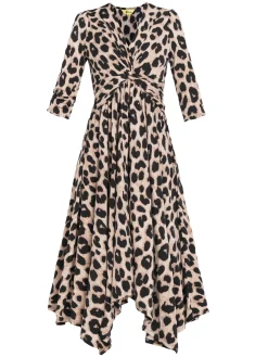 Jolie Moi Occasion Dresses|Office Dresses-Knot Front Hanky Hem Dress, Pink Animal
