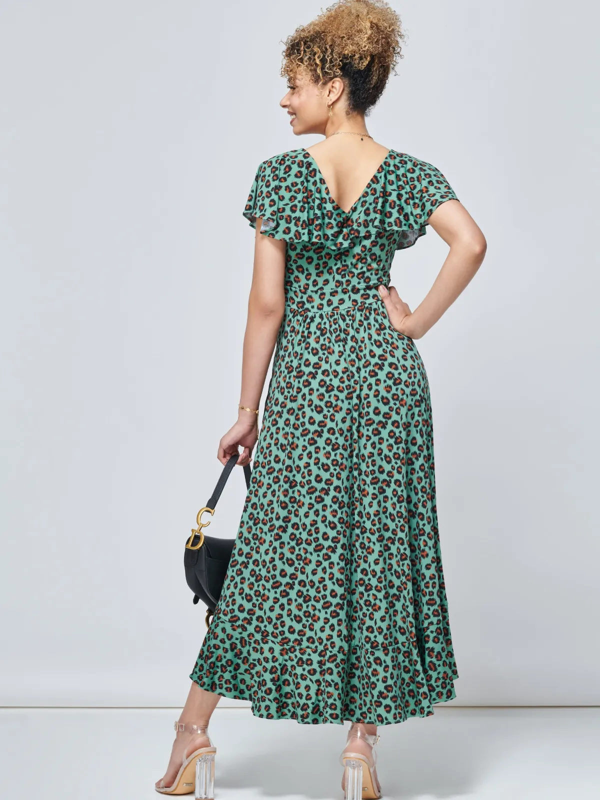 Jolie Moi Occasion Dresses|Jersey Dresses-Luciana Animal Print Dip Hem Dress, Green