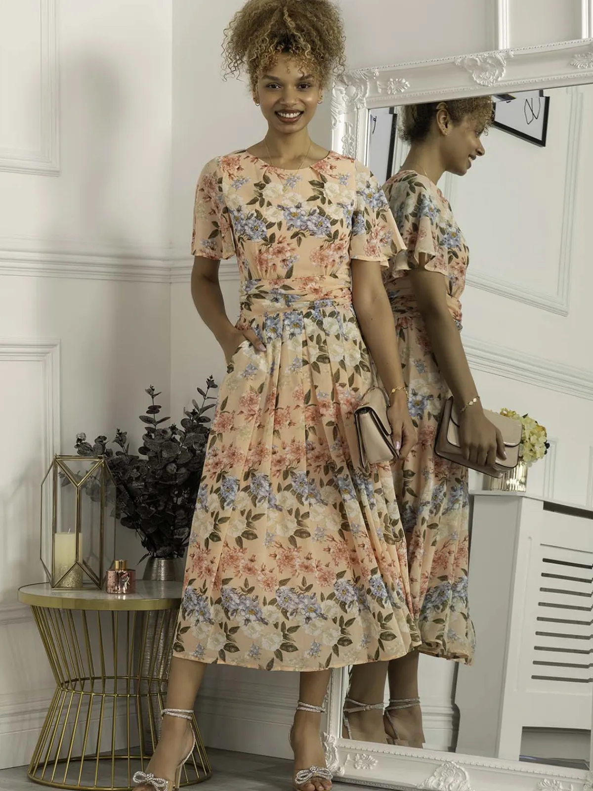 Jolie Moi Occasion Dresses|Weekend Casuals-Mabilie Chiffon Maxi Dress, Pink Floral