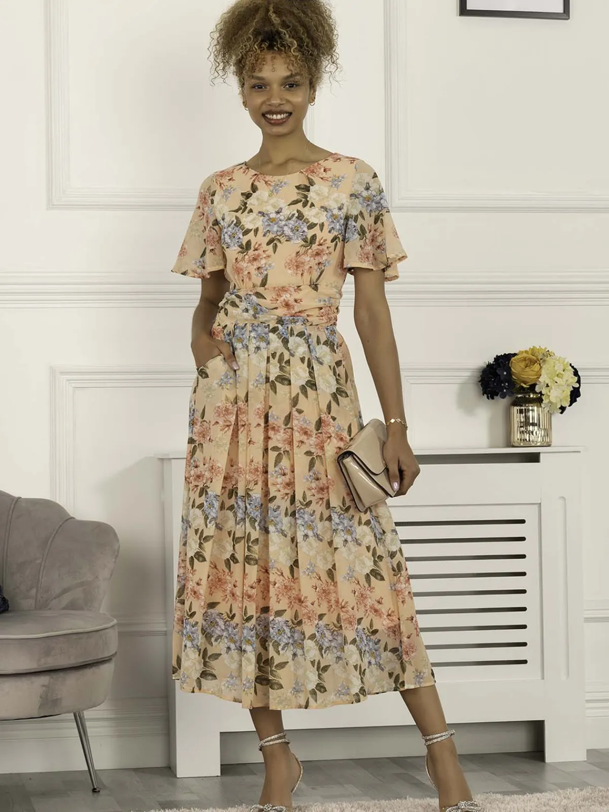 Jolie Moi Occasion Dresses|Weekend Casuals-Mabilie Chiffon Maxi Dress, Pink Floral