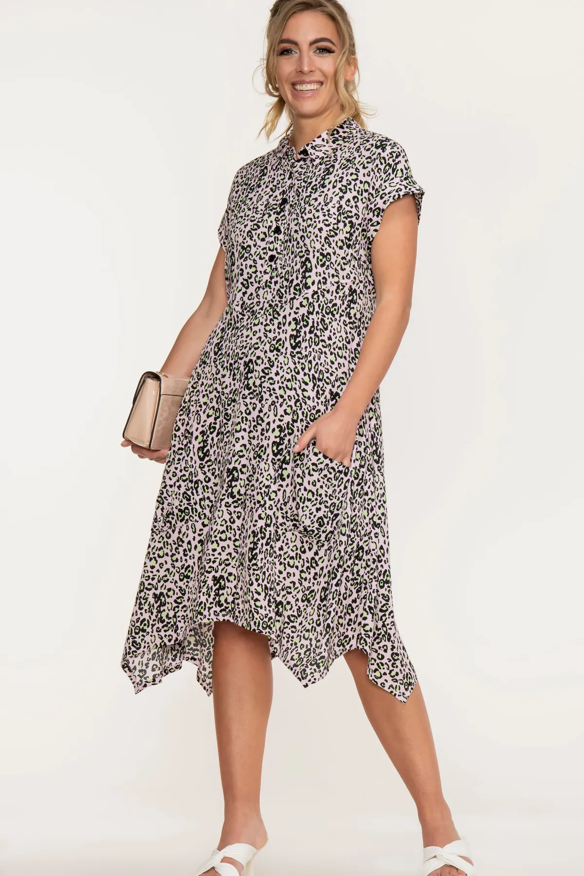 Jolie Moi Shirt Dresses|Office Dresses-Mabley Hanky Hem Tunic, Pink Animal