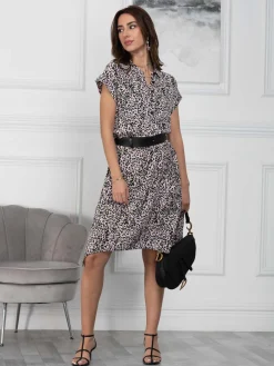 Jolie Moi Shirt Dresses|Office Dresses-Mabley Hanky Hem Tunic, Pink Animal