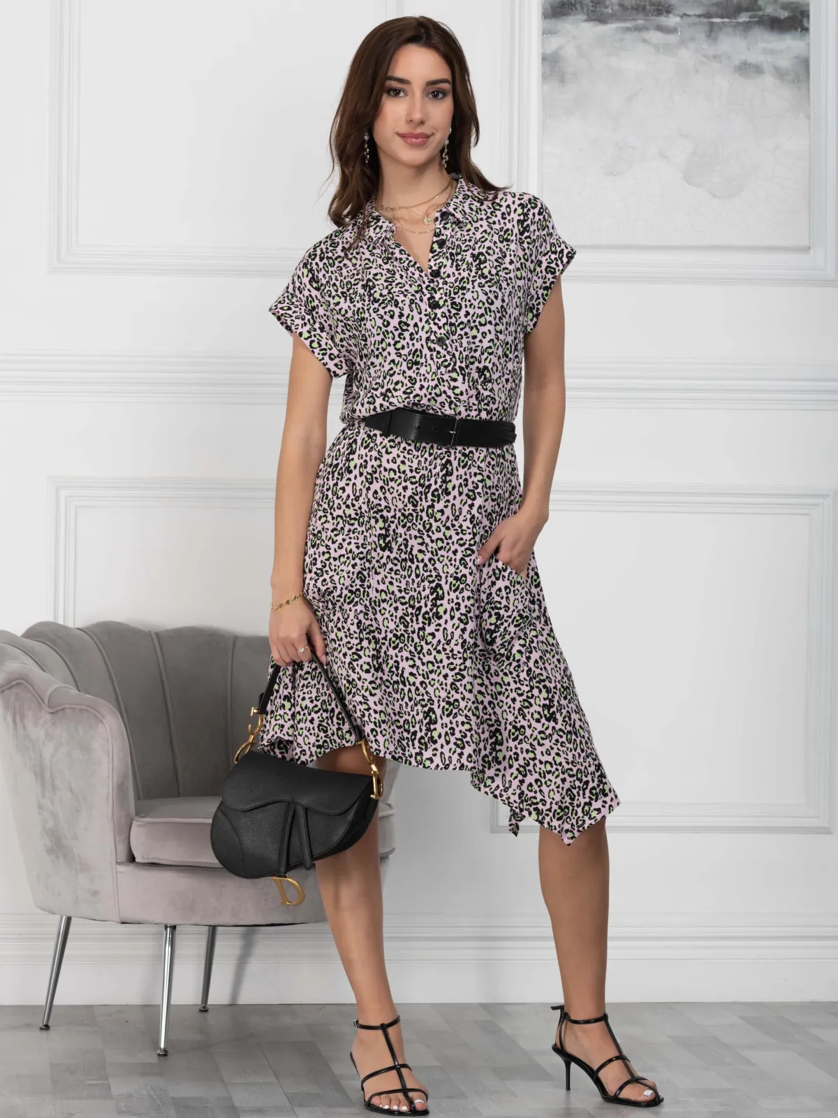 Jolie Moi Shirt Dresses|Office Dresses-Mabley Hanky Hem Tunic, Pink Animal