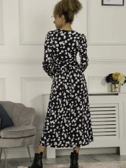 Jolie Moi Occasion Dresses|Weekend Casuals-Nancy Long Sleeve Maxi Dress, Navy White Floral