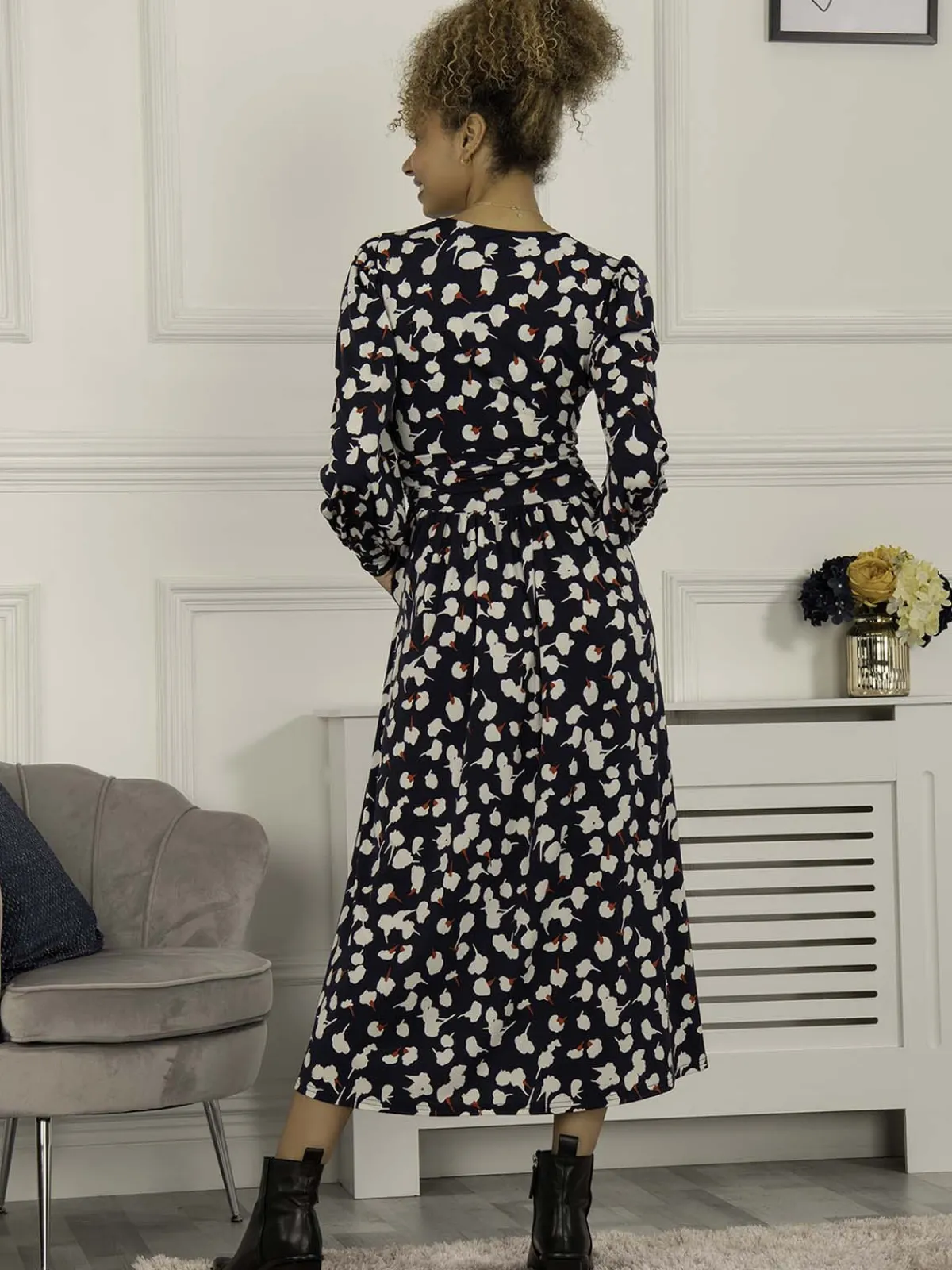 Jolie Moi Occasion Dresses|Weekend Casuals-Nancy Long Sleeve Maxi Dress, Navy White Floral