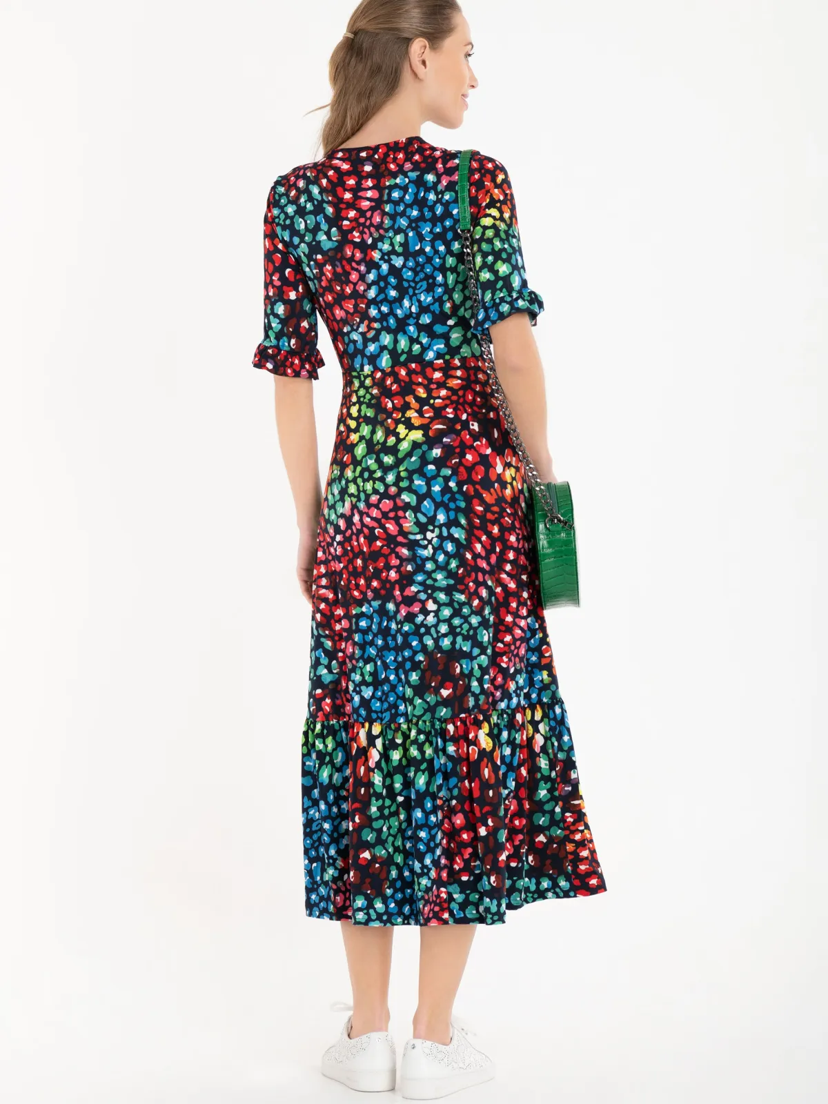 Jolie Moi Occasion Dresses|Jersey Dresses-Paola Tiered Midi Dress, Navy/Multi