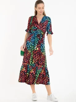 Jolie Moi Occasion Dresses|Jersey Dresses-Paola Tiered Midi Dress, Navy/Multi