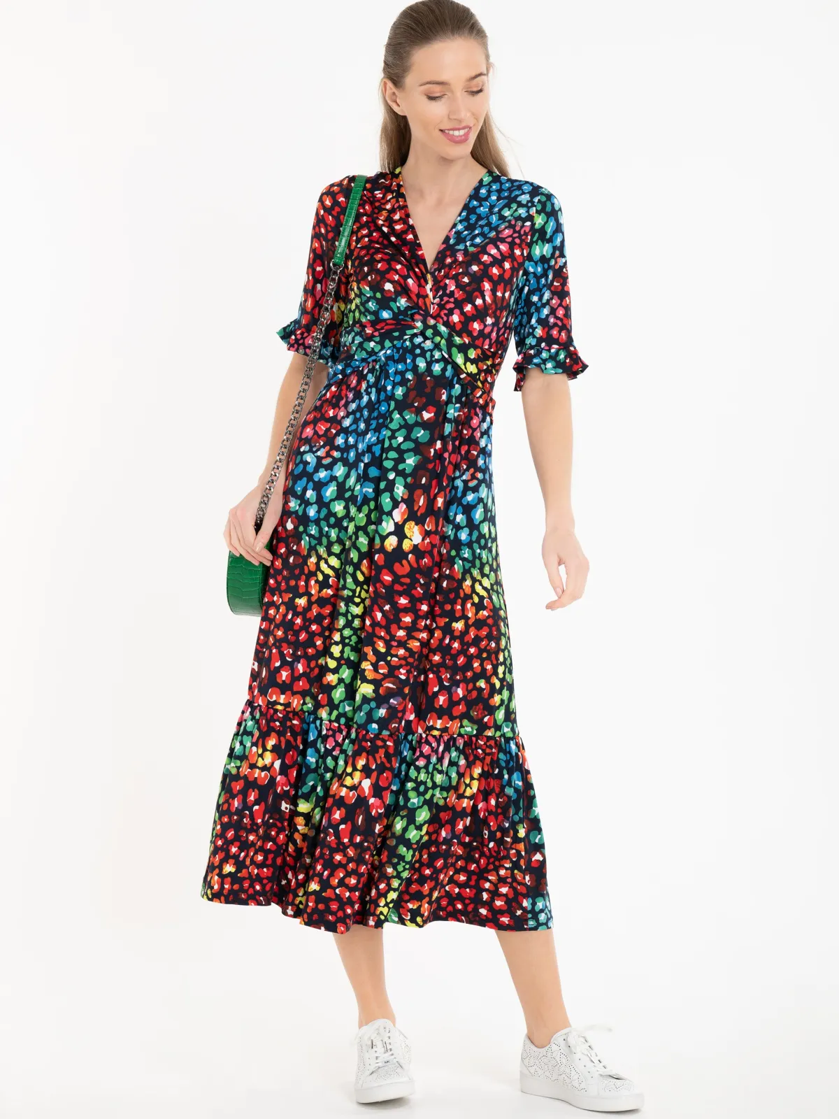 Jolie Moi Occasion Dresses|Jersey Dresses-Paola Tiered Midi Dress, Navy/Multi