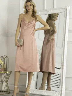 Jolie Moi Occasion Dresses|Sleeveless Dresses-Reene Cowl Neck Midi Dress, Dusty Pink