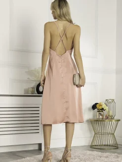 Jolie Moi Occasion Dresses|Sleeveless Dresses-Reene Cowl Neck Midi Dress, Dusty Pink