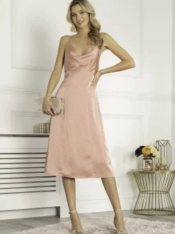 Jolie Moi Occasion Dresses|Sleeveless Dresses-Reene Cowl Neck Midi Dress, Dusty Pink