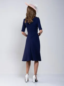 Jolie Moi Occasion Dresses|Office Wear-Roll Collar 50s Dress, Navy
