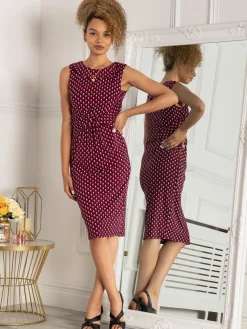 Jolie Moi Occasion Dresses|Race Day Dresses-Roll Collar Sleeveless Shift Dress, Pink Geo