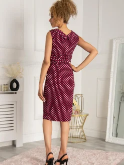 Jolie Moi Occasion Dresses|Race Day Dresses-Roll Collar Sleeveless Shift Dress, Pink Geo