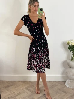 Jolie Moi Occasion Dresses|Weekend Casuals-Sasha Midi Dress, Black Multi