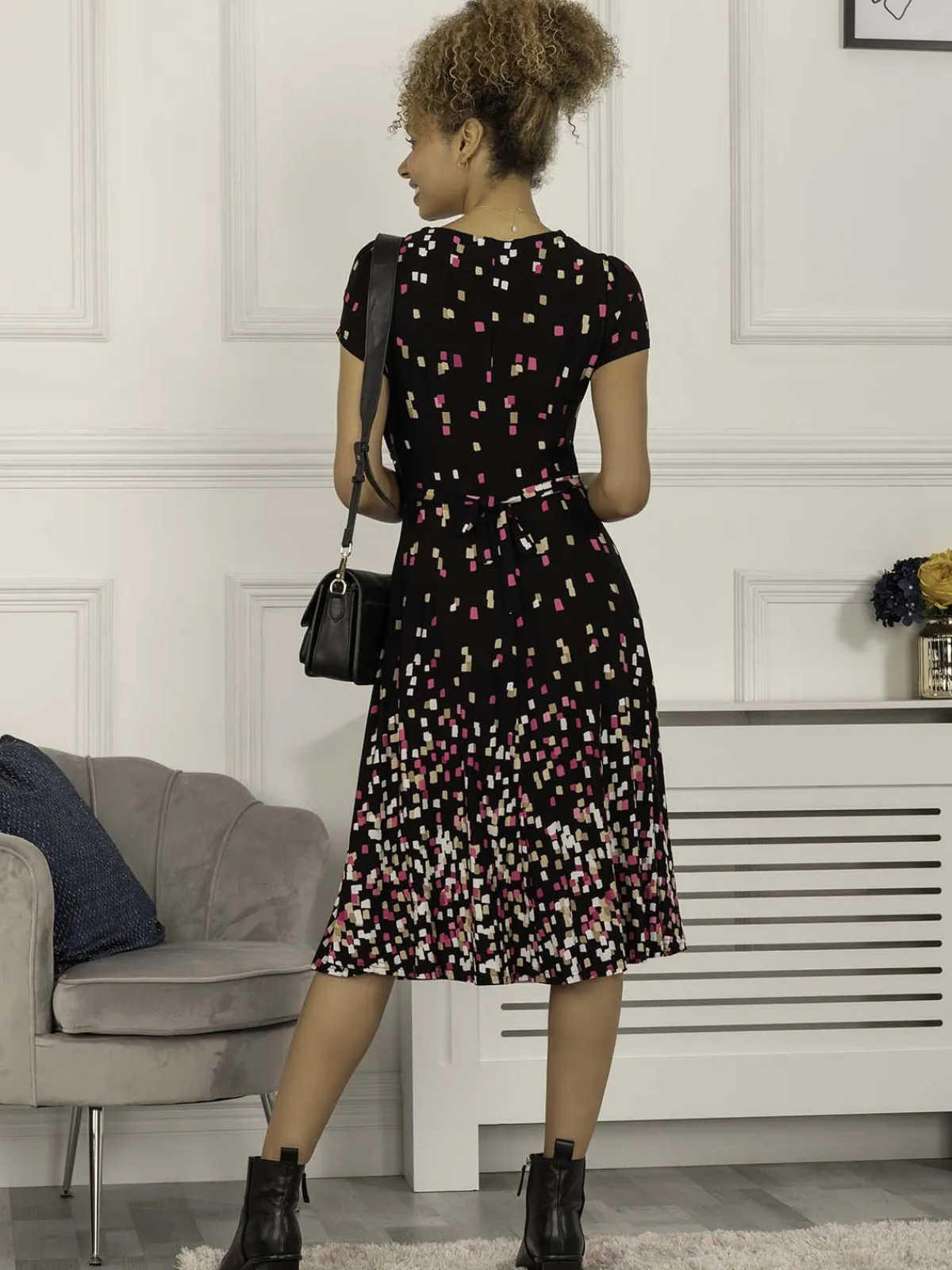 Jolie Moi Occasion Dresses|Weekend Casuals-Sasha Midi Dress, Black Multi
