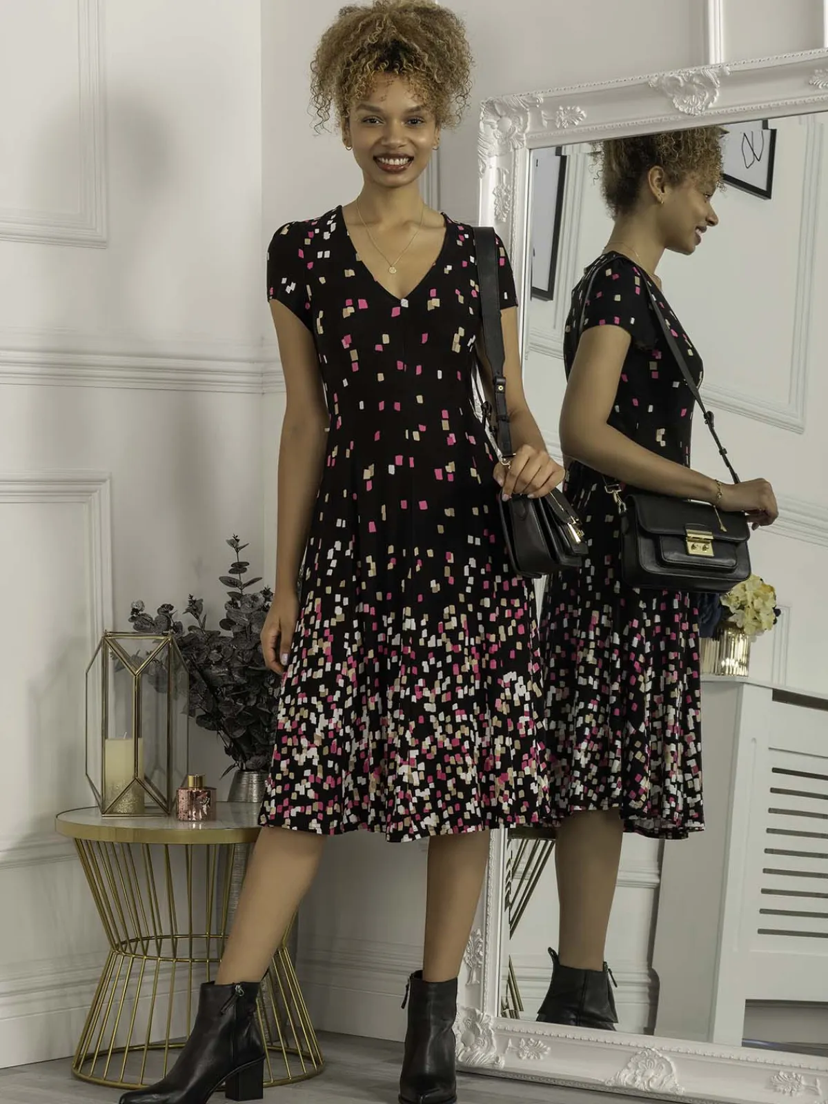 Jolie Moi Occasion Dresses|Weekend Casuals-Sasha Midi Dress, Black Multi