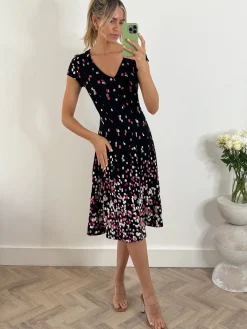 Jolie Moi Occasion Dresses|Weekend Casuals-Sasha Midi Dress, Black Multi