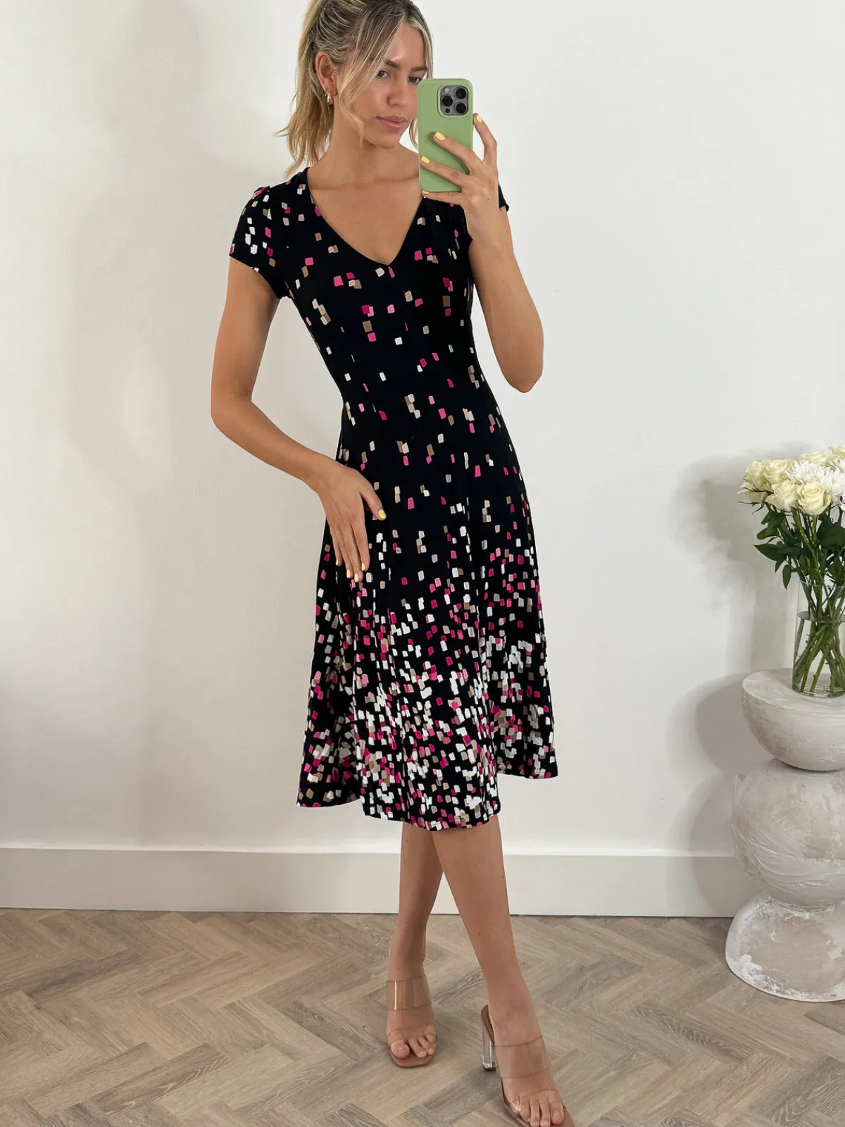 Jolie Moi Occasion Dresses|Weekend Casuals-Sasha Midi Dress, Black Multi